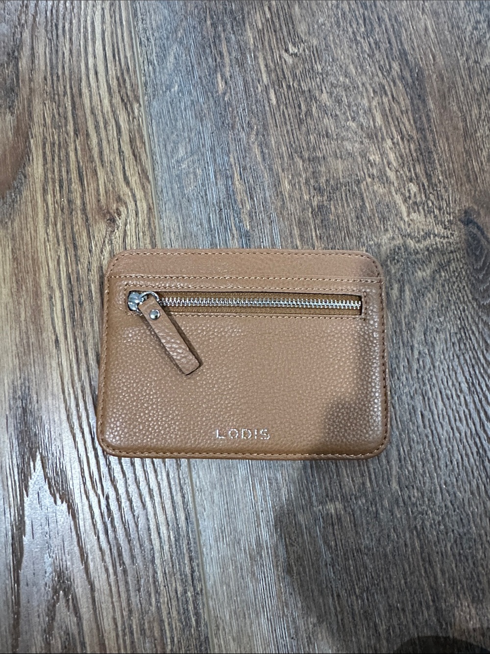 Lodis Tan Pebbled Leather Zip Card Wallet